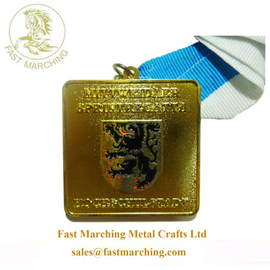 Custom Ribbon Drape Square Gold Iron Personalized Medal Ribbon
