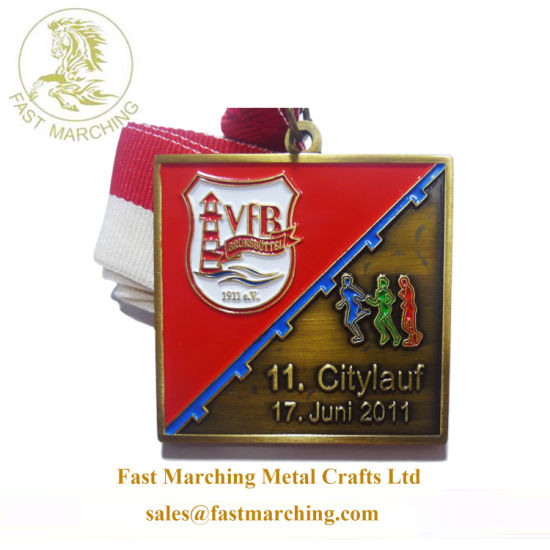 Factory Price Metal Race Sport Logo Fabric Ribbon Enamel Hanger Medal