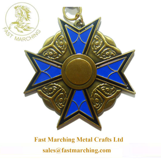 Custom Stand Cross Medallion Copper Plating Military Ribbons Metal Medals